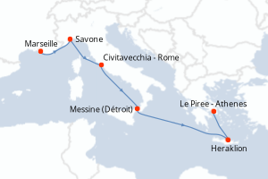 Carte itinéraire croisière - 6 jours au départ de Marseille - Méditerranée