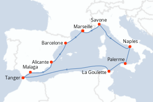 Carte itinéraire croisière - 11 jours au départ de Marseille - Méditerranée