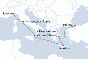 Carte itinéraire croisière - 7 jours au départ de Savone - Méditerranée