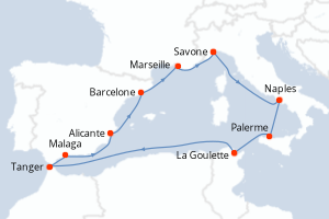 Carte itinéraire croisière - 11 jours au départ de Savone - Méditerranée