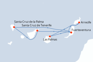 Carte itinéraire croisière - 7 jours au départ de Santa Cruz de Tenerife - Iles Canaries