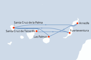 Carte itinéraire croisière - 7 jours au départ de Santa Cruz de Tenerife - Iles Canaries