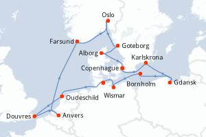 Carte itinéraire croisière - 14 jours au départ de Copenhague - Europe du Nord