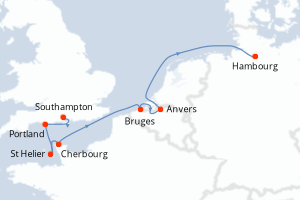 Carte itinéraire croisière - 7 jours au départ de Southampton - Europe du Nord