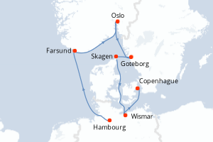Carte itinéraire croisière - 7 jours au départ de Hambourg - Europe du Nord