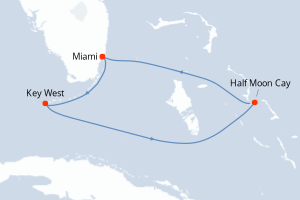 Carte itinéraire croisière - 4 jours au départ de Miami - Caraïbes Bahamas