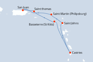 Carte itinéraire croisière - 7 jours au départ de San Juan - Caraïbes Bahamas