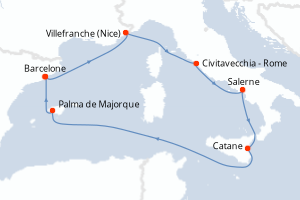 Carte itinéraire croisière - 7 jours au départ de Barcelone - Méditerranée