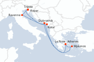 Carte itinéraire croisière - 10 jours au départ de Le Piree - Athenes - Méditerranée