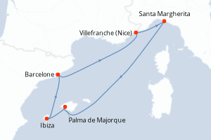Carte itinéraire croisière - 7 jours au départ de Barcelone - Méditerranée