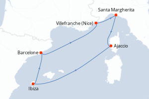 Carte itinéraire croisière - 7 jours au départ de Barcelone - Méditerranée