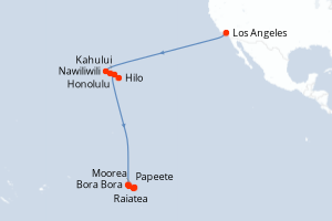 Carte itinéraire croisière  - 18 jours au départ de Los Angeles - Tahiti