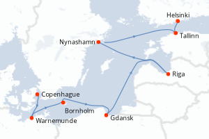 Carte itinéraire croisière - 7 jours au départ de Copenhague - Baltique