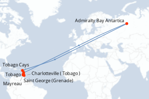 Carte itinéraire croisière - 10 jours au départ de Saint George (Grenade) - Caraïbes Bahamas