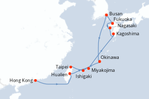 Carte itinéraire croisière - 12 jours au départ de Hong Kong - Asie