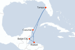 Carte itinéraire croisière - 6 jours au départ de Tampa - Caraïbes Mexique