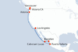 Carte itinéraire croisière - 12 jours au départ de Los Angeles - Alaska