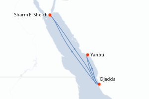 Carte itinéraire croisière - 7 jours au départ de Sharm El Sheikh - Mer Rouge Océan Indien