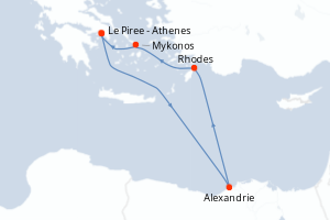 Carte itinéraire croisière - 7 jours au départ de Le Piree - Athenes - Méditerranée