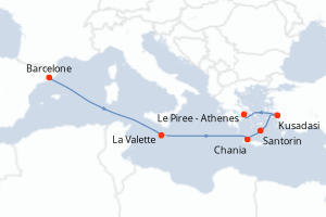 Carte itinéraire croisière - 7 jours au départ de Barcelone - Méditerranée