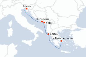 Carte itinéraire croisière - 7 jours au départ de Trieste - Méditerranée