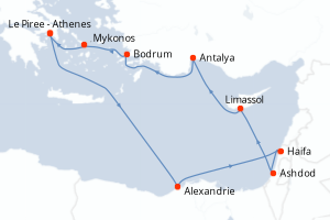 Carte itinéraire croisière - 11 jours au départ de Le Piree - Athenes - Méditerranée