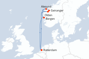 Carte itinéraire croisière - 7 jours au départ de Rotterdam - Europe du Nord