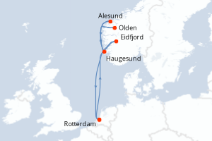 Carte itinéraire croisière - 7 jours au départ de Rotterdam - Europe du Nord