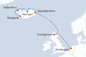Carte itinéraire croisière - 7 jours au départ de Amsterdam - Europe du Nord
