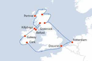Carte itinéraire croisière - 14 jours au départ de Douvres - Europe du Nord