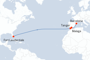Carte itinéraire croisière - 13 jours au départ de Fort Lauderdale - Transatlantique