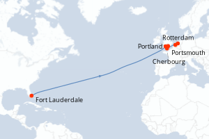 Carte itinéraire croisière - 15 jours au départ de Fort Lauderdale - Transatlantique