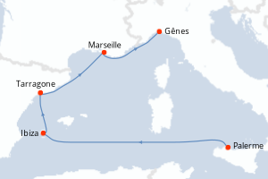 Carte itinéraire croisière - 5 jours au départ de Palerme - Méditerranée
