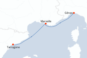 Carte itinéraire croisière - 2 jours au départ de Tarragone - Méditerranée