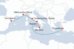 Carte itinéraire croisière - 7 jours au départ de Kusadasi - Méditerranée