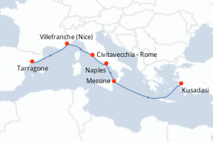 Carte itinéraire croisière - 7 jours au départ de Tarragone - Méditerranée
