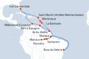 Carte itinéraire croisière - 27 jours au départ de Fort Lauderdale - Caraïbes Bahamas