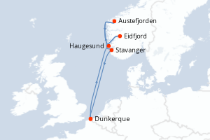 Carte itinéraire croisière - 7 jours au départ de Dunkerque - Europe du Nord