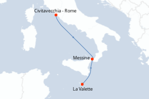Carte itinéraire croisière - 2 jours au départ de Civitavecchia - Rome - Méditerranée