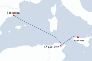 Carte itinéraire croisière - 3 jours au départ de Palerme - Méditerranée