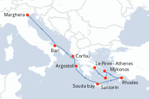 Carte itinéraire croisière - 8 jours au départ de Marghera - Méditerranée