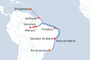Carte itinéraire croisière - 20 jours au départ de Rio de Janeiro - Caraïbes Bahamas