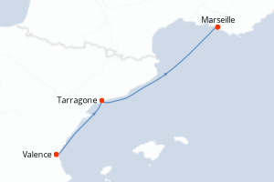 Carte itinéraire croisière  - 2 jours au départ de Valence - Méditerranée