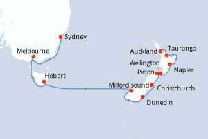 carte itinéraire croisière Australie Nouvelle Zélande 14 jours au départ du port de Sydney