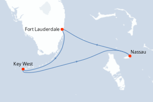 carte itinéraire croisière Caraïbes Bahamas 4 jours au départ du port de Fort Lauderdale