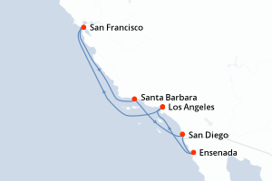 carte itinéraire croisière Amérique du Sud 7 jours au départ du port de Los Angeles