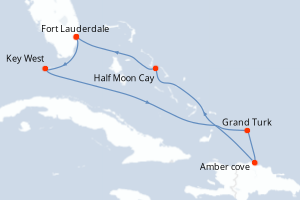 Carte de l'itinéraire de croisière Fort Lauderdale-Fort Lauderdale d'une durée de 7 jours