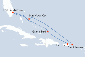 carte itinéraire croisière Caraïbes Bahamas 7 jours au départ du port de Fort Lauderdale