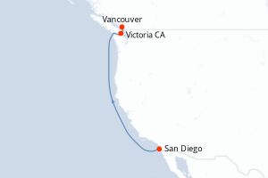 carte itinéraire croisière Alaska 4 jours au départ du port de San Diego