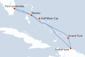 carte itinéraire croisière Caraïbes Bahamas 7 jours au départ du port de Fort Lauderdale